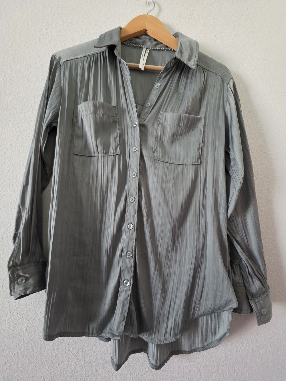 Anthropologie Pleated Button-Down Shirt in Gray